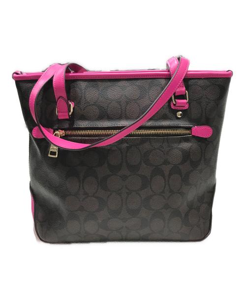 COACH（コーチ）COACH (コーチ) シグネチャートートバッグ ブラウン×ピンクの古着・服飾アイテム