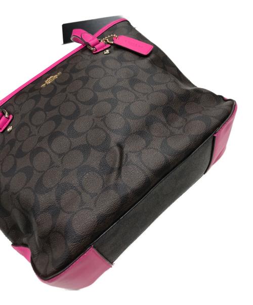 COACH（コーチ）COACH (コーチ) シグネチャートートバッグ ブラウン×ピンクの古着・服飾アイテム