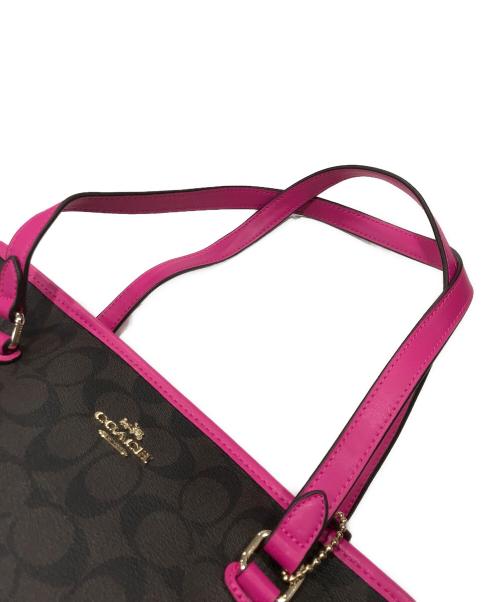 COACH（コーチ）COACH (コーチ) シグネチャートートバッグ ブラウン×ピンクの古着・服飾アイテム