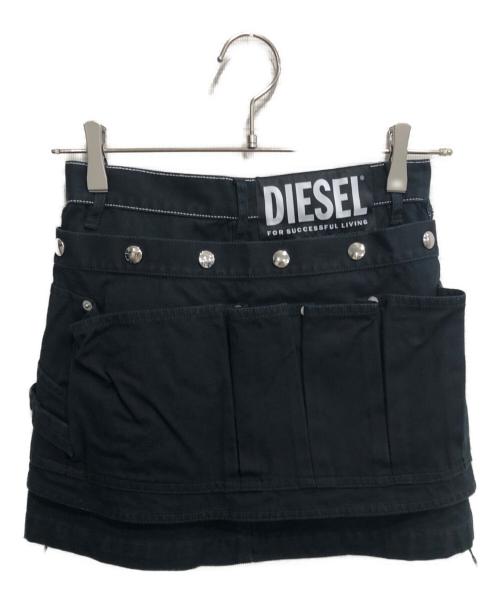 DIESEL（ディーゼル）DIESEL (ディーゼル) ディタッチャブルポケット付きAラインミニスカート ブラック サイズ:23の古着・服飾アイテム
