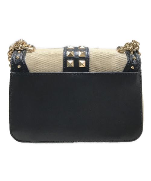 MICHAEL KORS（マイケルコース）MICHAEL KORS (マイケルコース) SoHo スモール スタッズド レザー＆キャンバス ショルダーバッグ ブラック×ベージュの古着・服飾アイテム