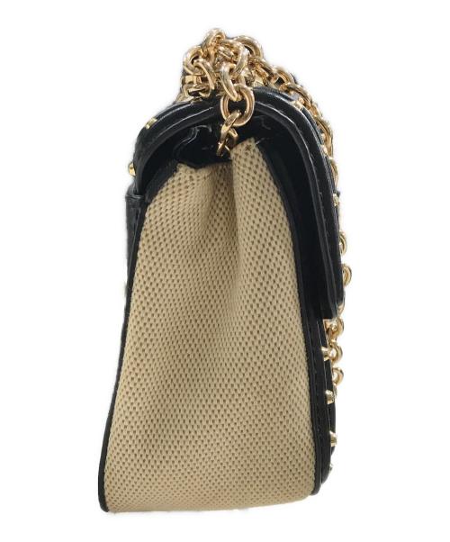 MICHAEL KORS（マイケルコース）MICHAEL KORS (マイケルコース) SoHo スモール スタッズド レザー＆キャンバス ショルダーバッグ ブラック×ベージュの古着・服飾アイテム