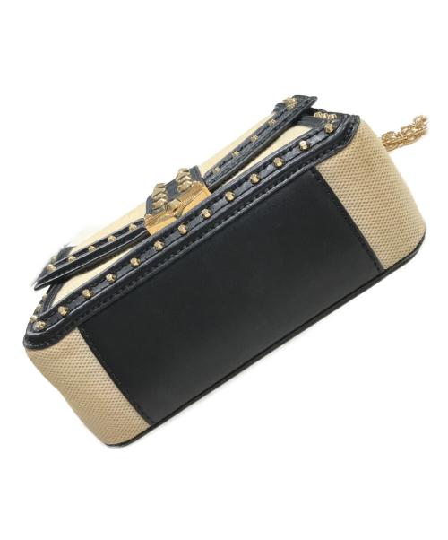 MICHAEL KORS（マイケルコース）MICHAEL KORS (マイケルコース) SoHo スモール スタッズド レザー＆キャンバス ショルダーバッグ ブラック×ベージュの古着・服飾アイテム