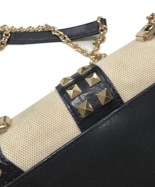 MICHAEL KORS（マイケルコース）MICHAEL KORS (マイケルコース) SoHo スモール スタッズド レザー＆キャンバス ショルダーバッグ ブラック×ベージュの古着・服飾アイテム
