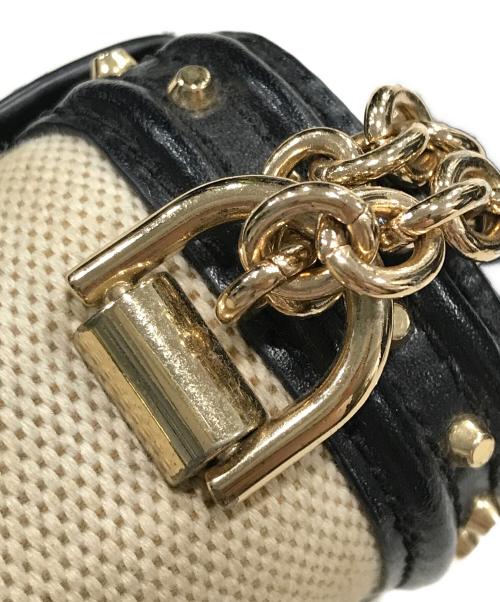 MICHAEL KORS（マイケルコース）MICHAEL KORS (マイケルコース) SoHo スモール スタッズド レザー＆キャンバス ショルダーバッグ ブラック×ベージュの古着・服飾アイテム