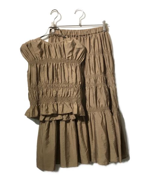 NATURAL BEAUTY BASIC（ナチュラルビューティーベーシック）NATURAL BEAUTY BASIC (ナチュラルビューティーベーシック) シャーリングブラウス&スカート ベージュ サイズ:PSの古着・服飾アイテム