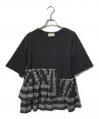 UNITED ARROWS TOKYOユナイテッドアローズトウキョウ）の古着「エンブロイダリープリーツ コンビ Tシャツ」｜ブラック