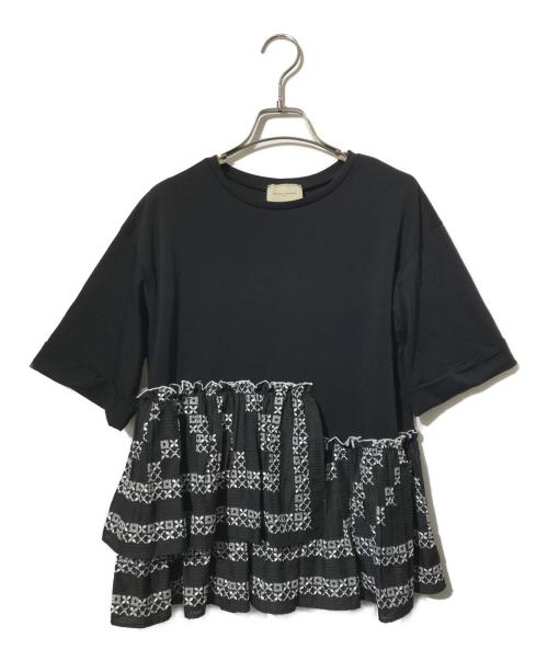 UNITED ARROWS TOKYO（ユナイテッドアローズトウキョウ）UNITED ARROWS TOKYO (ユナイテッドアローズトウキョウ) エンブロイダリープリーツ コンビ Tシャツ ブラック サイズ:表記なしの古着・服飾アイテム