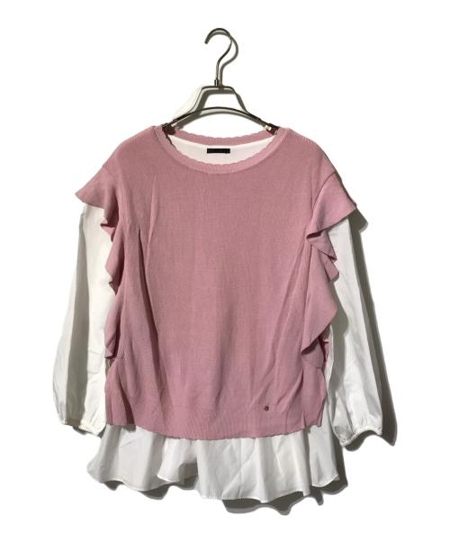 TO BE CHIC（トゥービーシック）TO BE CHIC (トゥービーシック) タイプライターブラウスレイヤー ニット ピンク×ホワイト サイズ:40の古着・服飾アイテム