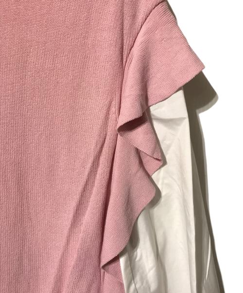 TO BE CHIC（トゥービーシック）TO BE CHIC (トゥービーシック) タイプライターブラウスレイヤー ニット ピンク×ホワイト サイズ:40の古着・服飾アイテム