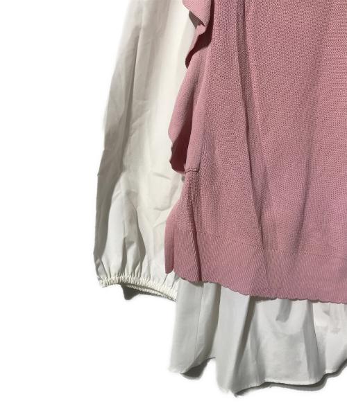 TO BE CHIC（トゥービーシック）TO BE CHIC (トゥービーシック) タイプライターブラウスレイヤー ニット ピンク×ホワイト サイズ:40の古着・服飾アイテム