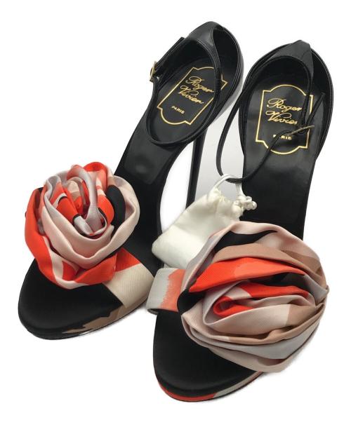 Roger Vivier（ロジェ ヴィヴィエ）Roger Vivier (ロジェ ヴィヴィエ) フラワーモチーフヒールサンダル レッド×ブラック サイズ:37 1/2の古着・服飾アイテム