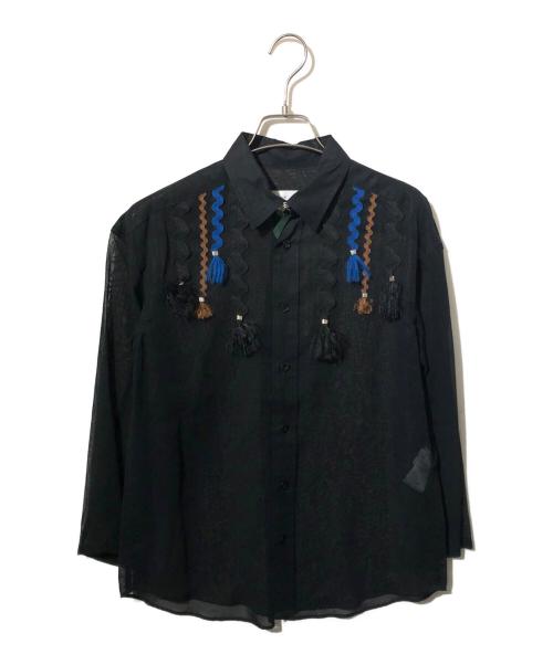 TOGA PULLA（トーガ プルラ）TOGA PULLA (トーガ プルラ) フリンジデザインシャツ ブラック サイズ:36の古着・服飾アイテム