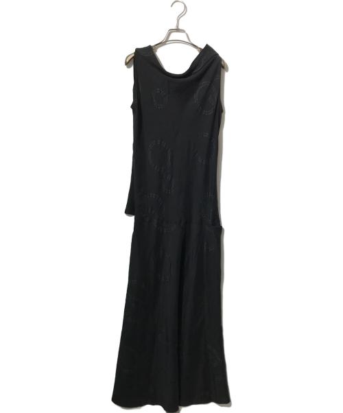 yohji yamamoto+noir（ヨウジヤマモトプリュスノアール）yohji yamamoto+noir (ヨウジヤマモトプリュスノアール) シルクサークルプリントロングワンピース ブラック サイズ:Ｍの古着・服飾アイテム