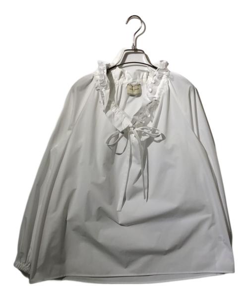 UNITED ARROWS（ユナイテッドアローズ）UNITED ARROWS (ユナイテッドアローズ) オーガンジー フリル リボン ブラウス ホワイト サイズ:freeの古着・服飾アイテム
