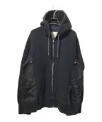 sacaiサカイ）の古着「Sponge Sweat MA-1 Zip Hoodie/フーディージャケット」｜ブラック