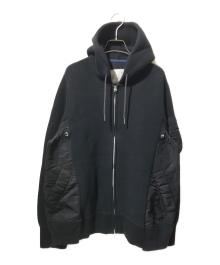sacai（サカイ）の古着「Sponge Sweat MA-1 Zip Hoodie/フーディージャケット」｜ブラック
