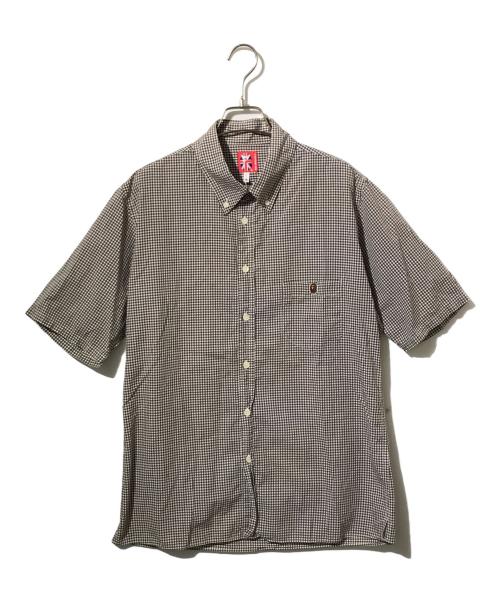 A BATHING APE（アベイシングエイプ）A BATHING APE (アベイシングエイプ) ギンガムチェックシャツ ブラウン×ホワイト サイズ:Mの古着・服飾アイテム