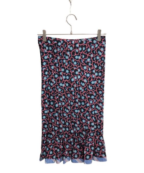 MARNI（マルニ）MARNI (マルニ) 総柄シルクミディスカート ブラック×ピンク サイズ:36の古着・服飾アイテム