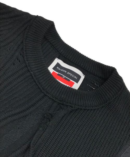 MAISON SPECIAL（メゾンスペシャル）MAISON SPECIAL (メゾンスペシャル) Different Material Docking Prime-Over 3D Knit Pullover ブラック サイズ:1の古着・服飾アイテム