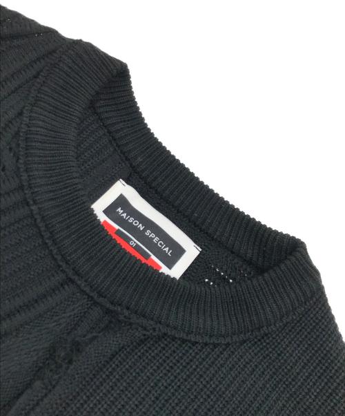 MAISON SPECIAL（メゾンスペシャル）MAISON SPECIAL (メゾンスペシャル) Different Material Docking Prime-Over 3D Knit Pullover ブラック サイズ:1の古着・服飾アイテム