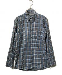 BURBERRY BLACK LABEL（バーバリーブラックレーベル）の古着「ノヴァチェックホース刺繍シャツ」｜ブルー