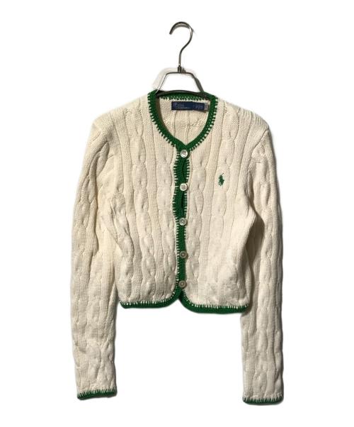 POLO RALPH LAUREN（ポロ・ラルフローレン）POLO RALPH LAUREN (ポロ・ラルフローレン) コントラストトリム ケーブルニット カーディガン ベージュ サイズ:Mの古着・服飾アイテム