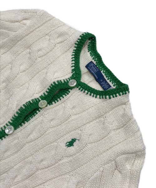 POLO RALPH LAUREN（ポロ・ラルフローレン）POLO RALPH LAUREN (ポロ・ラルフローレン) コントラストトリム ケーブルニット カーディガン ベージュ サイズ:Mの古着・服飾アイテム