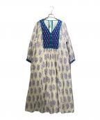 ne quittez pasヌキテパ）の古着「Cotton Voile Ethnic Combination Print Gather Dress/コットンワンピース」｜ベージュ×パープル