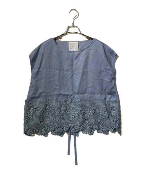 BEARDSLEY（ビアズリー）BEARDSLEY (ビアズリー) 裾レースリネンブラウス ブルー サイズ:Freeの古着・服飾アイテム