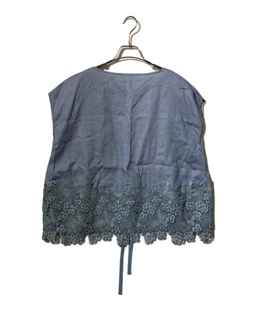 BEARDSLEY（ビアズリー）BEARDSLEY (ビアズリー) 裾レースリネンブラウス ブルー サイズ:Freeの古着・服飾アイテム