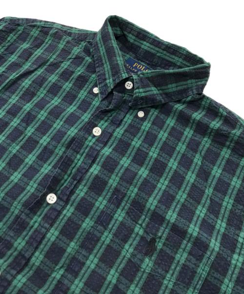 POLO RALPH LAUREN（ポロ・ラルフローレン）POLO RALPH LAUREN (ポロ・ラルフローレン) シアサッカー半袖シャツ/コットンチェックシャツ グリーン サイズ:Lの古着・服飾アイテム
