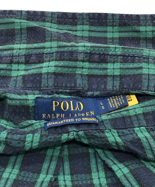 POLO RALPH LAUREN（ポロ・ラルフローレン）POLO RALPH LAUREN (ポロ・ラルフローレン) シアサッカー半袖シャツ/コットンチェックシャツ グリーン サイズ:Lの古着・服飾アイテム