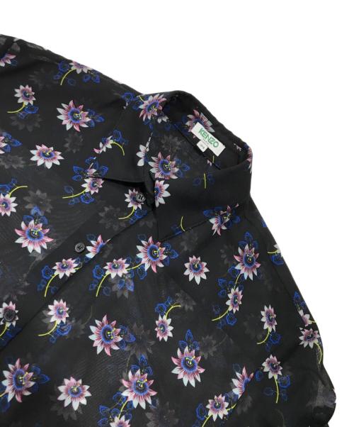 KENZO（ケンゾー）KENZO (ケンゾー) 花柄フレアスリーブシアーシャツ/半袖シャツ ネイビー サイズ:34の古着・服飾アイテム
