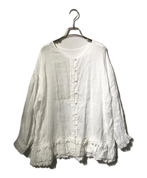 nest Robe（ネストローブ）nest Robe (ネストローブ) 60リネンレースヘムブラウス ホワイト サイズ:Freeの古着・服飾アイテム