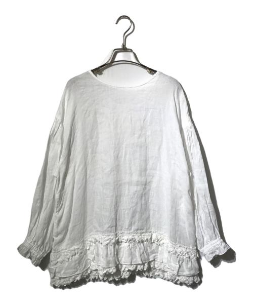 nest Robe（ネストローブ）nest Robe (ネストローブ) 60リネンレースヘムブラウス ホワイト サイズ:Freeの古着・服飾アイテム