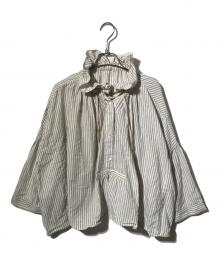 nest Robe（ネストローブ）の古着「コットンリネンストライプフォークロアショートブラウス」｜ベージュ