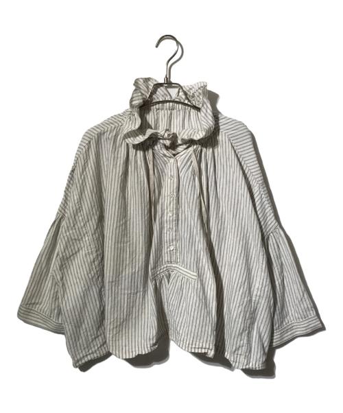 nest Robe（ネストローブ）nest Robe (ネストローブ) コットンリネンストライプフォークロアショートブラウス ベージュ サイズ:FREEの古着・服飾アイテム
