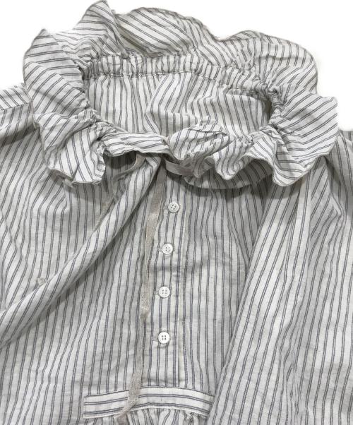nest Robe（ネストローブ）nest Robe (ネストローブ) コットンリネンストライプフォークロアショートブラウス ベージュ サイズ:FREEの古着・服飾アイテム
