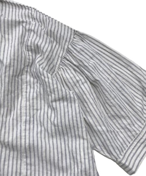 nest Robe（ネストローブ）nest Robe (ネストローブ) コットンリネンストライプフォークロアショートブラウス ベージュ サイズ:FREEの古着・服飾アイテム
