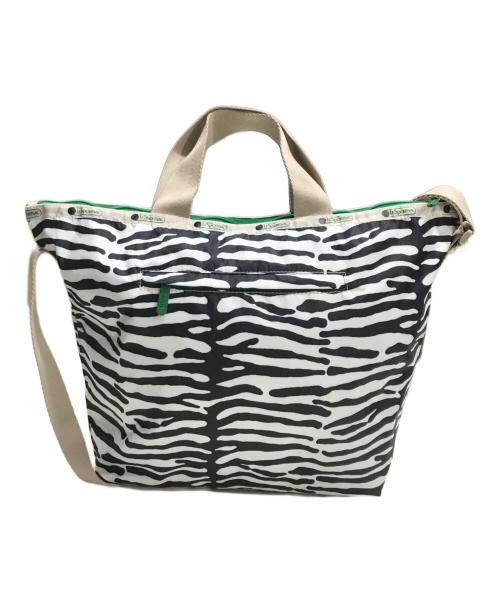 LeSportsac（レスポートサック）LeSportsac (レスポートサック) MUVEIL TRAVEL (ミュベール) ゼブラ2WAYショルダーバッグ ホワイト×ブラックの古着・服飾アイテム