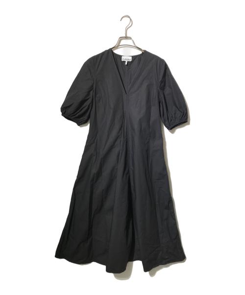 GANNI（ガニー）Ganni (ガニー) コットンポプリンVネックドレス/ロングワンピース ブラック サイズ:34の古着・服飾アイテム