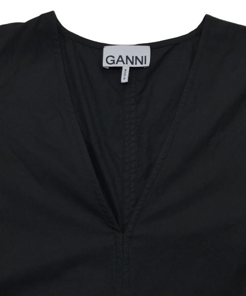 GANNI（ガニー）Ganni (ガニー) コットンポプリンVネックドレス/ロングワンピース ブラック サイズ:34の古着・服飾アイテム