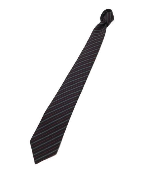 GUCCI（グッチ）GUCCI (グッチ) ウールシルクストライプネクタイ ブラック×レッド サイズ:不明の古着・服飾アイテム