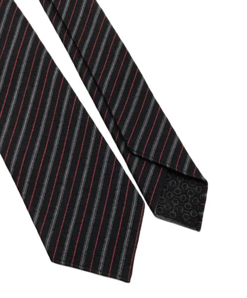 GUCCI（グッチ）GUCCI (グッチ) ウールシルクストライプネクタイ ブラック×レッド サイズ:不明の古着・服飾アイテム