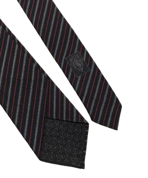 GUCCI（グッチ）GUCCI (グッチ) ウールシルクストライプネクタイ ブラック×レッド サイズ:不明の古着・服飾アイテム