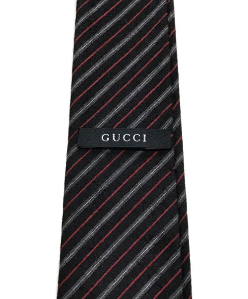 GUCCI（グッチ）GUCCI (グッチ) ウールシルクストライプネクタイ ブラック×レッド サイズ:不明の古着・服飾アイテム
