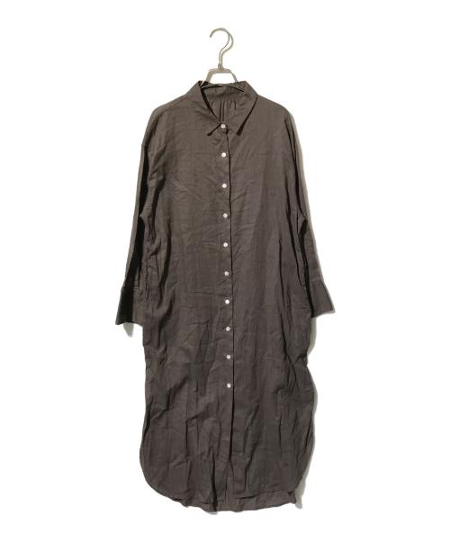 le.coeur blanc（ルクールブラン）le.coeur blanc (ルクールブラン) コットンリネンロングシャツワンピース ブラウン サイズ:38の古着・服飾アイテム