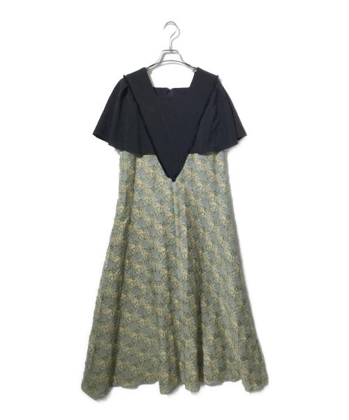 Arobe（アローブ）arobe (アローブ) フリンジボタニカルジャガードドレス ブラック×グリーン サイズ:2の古着・服飾アイテム