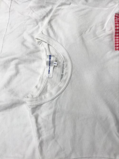 COMME des GARCONS SHIRT（コムデギャルソンシャツ）COMME des GARCONS SHIRT (コムデギャルソンシャツ) ギンガムチェックポケットTシャツ ホワイト×ピンク サイズ:Sの古着・服飾アイテム
